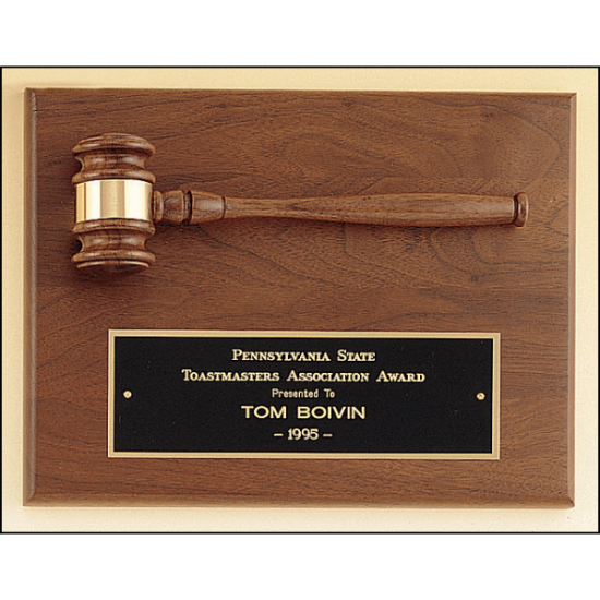 American walnut plaque with walnut gavel.