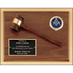 American walnut plaque with walnut gavel and activity insert.