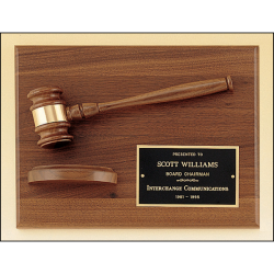 American walnut plaque with walnut gavel.